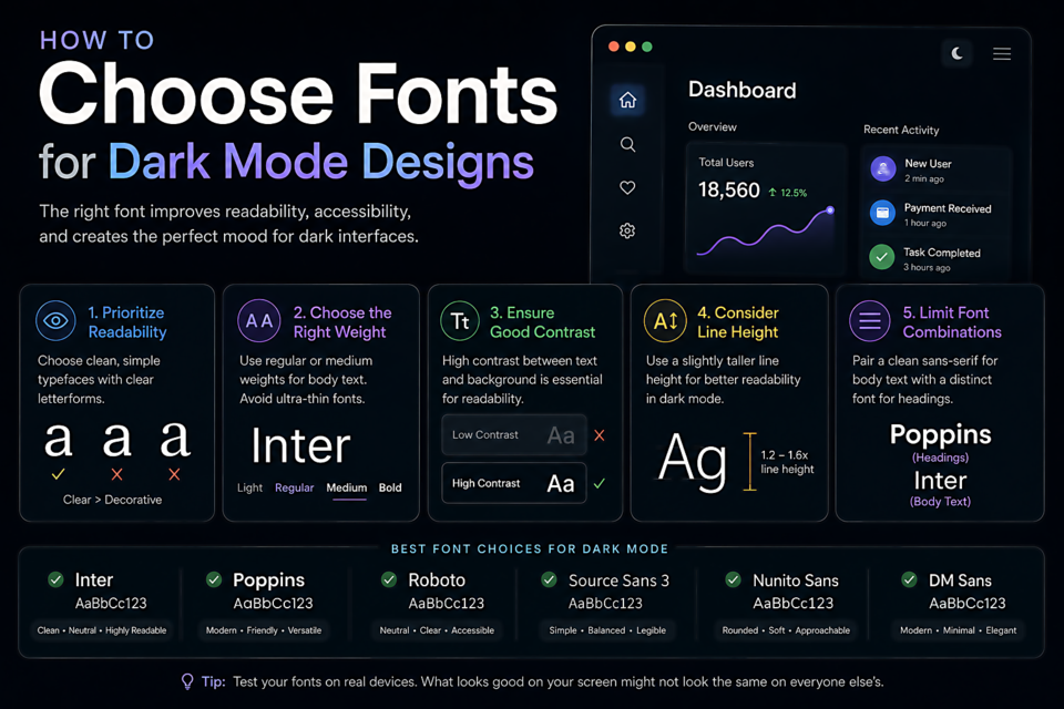 How to Choose Fonts for Dark Mode Designs