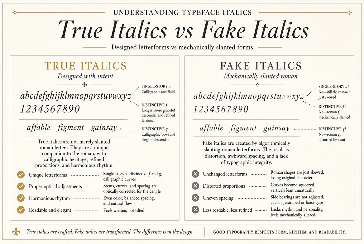Understanding Typeface Italics: True Italics vs Fake Italics