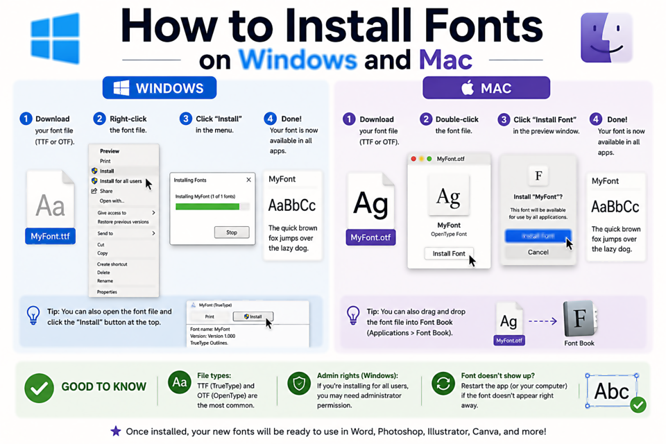 How to Install Fonts on Windows and Mac