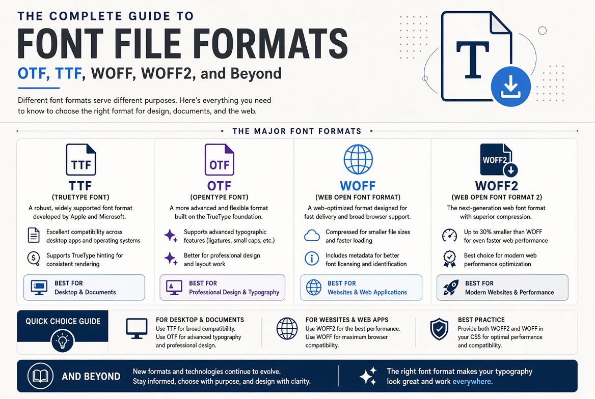 The Complete Guide to Font File Formats: OTF, TTF, WOFF, WOFF2, and Beyond